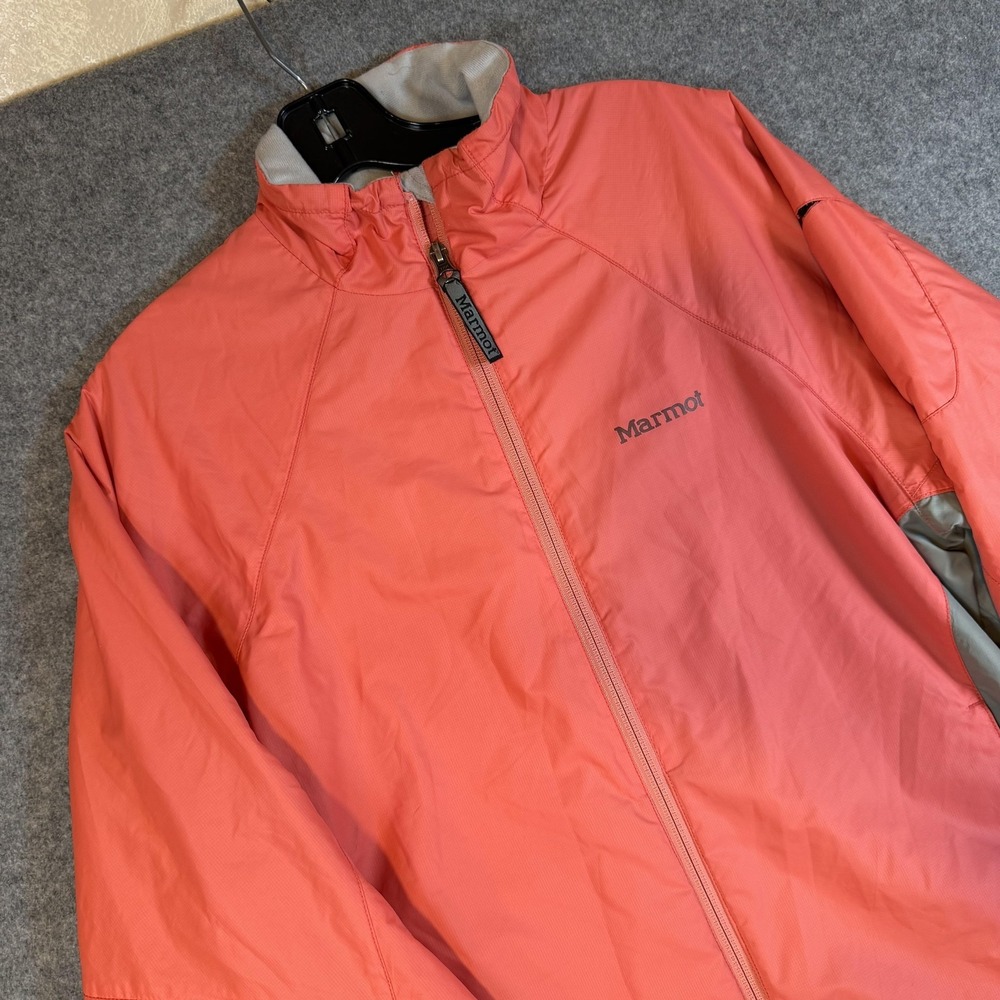 Marmot Jacket Womens Large Pink Gray Softshell Full Zip Windbreaker Hiking READ